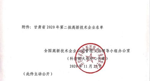 甘肃扬帆起航企业管理咨询有限公司顺利通过2020年度高新技术企业备案